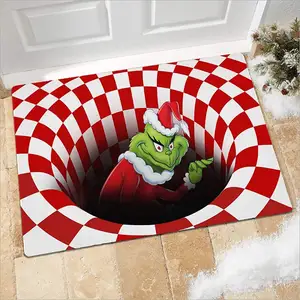 Benutzer definierte karierte Weihnachts dekoration Fuß matte Rot Indoor Outdoor 3D Illusion Weihnachts tür Matte