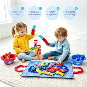 Jeu de pêche Montessori EPT avec poissons en tissu, tasses empilables et tapis de rangement pour tri de couleurs, pour bébés et tout-petits - Product Image 3