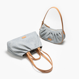 Grey Pleated Women's Shoulder Bag PU <b>Zip</b> Messenger <b>Purse</b> Single Strap for Daily Travel - Product Image 5