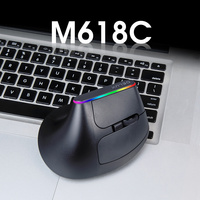 M618C Mouse Game Nirkabel Ergonomis Vertikal 6 Tombol, Mouse Optik RGB 1600 DPI Dengan untuk PC dan Laptop