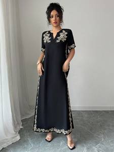 Nouveau kimono bohème décontracté à manches courtes en coton 100% tissé, fait à la main pour femmes, avec broderie noire, taille naturelle, pour festival, robe de chambre, cardigan - Product Image 6