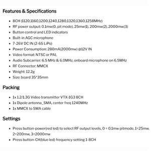 Transmetteur vidéo Hot Flywoo <span class=keywords><strong>1</strong></span>.2GHz <span class=keywords><strong>1</strong></span>.3GHz 2W VTX 1G3 9CH pour drone FPV - Product Image 6