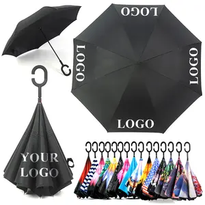 Guarda-chuva reverso personalizado de fábrica com haste reta para presente guarda-chuva de carro guarda-chuva reverso automático com impressão de logotipo personalizado