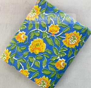 Floral Printed Eco-Friendly Breathable Cotton <b>Fabric</b> Woven Medium <b>Weight</b> Blue Yellow Green Hayaat Craft Home Textile Material - Product Image 4