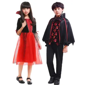 Costumi per bambini in acrilico a basso prezzo vestito e vestito da principessa vampiro scuro con mantello per Halloween