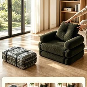 Striped Corduroy Foldable Lazy <strong>Sofa</strong> <strong>Bed</strong>, Vacuum Compress Modular Single Floor <strong>Sofa</strong>, Detachable Leisure Chair For Home Apartment - Product Image 4