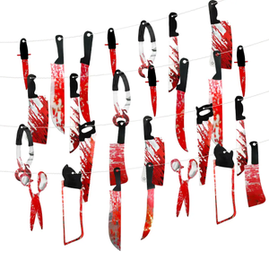 Guirlande de couteaux et ciseaux sanglants Halloween 608395 : Décoration suspendue sur le thème des <span class=keywords><strong>films</strong></span> d'<span class=keywords><strong>horreur</strong></span> pour fêtes, maisons hantées et photomaton - Product Image 1