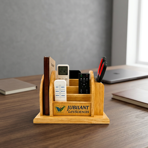 Custom Wooden Desk Organizer Pen Stand Multi Compartment Desktop Holder with Logo Display Standard Size - Product Image 1
