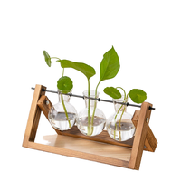Balançoire en bois et bambou faite à la main plante verte hydroponique Vase en verre bouteille conteneur bureau décoration cadre pour mariage