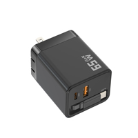 Adaptateur de chargeur de téléphone GaN 65W 2026 à 2 ports avec câble rétractable, charge rapide 5V3A 9V3A 12V3A 15V3A pour téléphone portable/MacBook