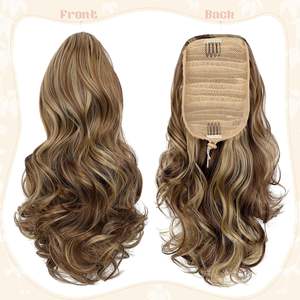 Extension de queue de cheval synthétique pré-collée à clipser, bouclée et ondulée, 15 pouces, marron <span class=keywords><strong>clair</strong></span> mélangé blond <span class=keywords><strong>cendré</strong></span>, pour femmes - Product Image 2