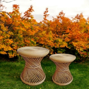 Bone Inlay Bamboo <b>Stool</b> Handwoven Traditional Eco-friendly Pouffe for Bedroom Living Area School and Ottoman Set 2 - Product Image 1
