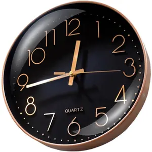 Unique Modern Decorative Plastic Highlight Rose Gold Frame 3D Embossed Number Creative Elegance Round Black Wall Clock Custom