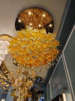 Lustre Moderne de Luxe en Verre, Suspension en Métal Doré avec Disques de Cristal Multi-Niveaux pour Salle à Manger, Salon, Hôtel, Taille et Finition Personnalisables