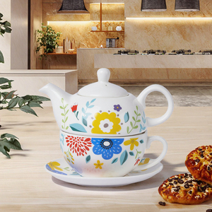 Large Capacity Flower Design Ceramic Stackable Teacup and <b>Teapot</b> <b>Set</b> for One Porcelain Tea Cup with Saucer - Product Image 5