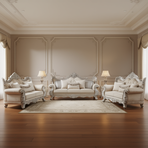 Ensemble de salon traditionnel Melrose 3 pièces en tissu champagne style antique - Product Image 2