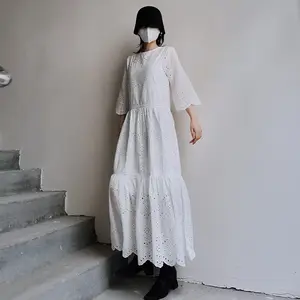 Nieuwste Ontwerp Trouwjurk Bridal Kleur Zijde Kant Vloeiende Vrouwen Mode Zomer Witte Korte Mouw Mode Jurken