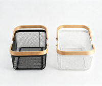 Panier en métal avec poignée en bois, panier en maille métallique, panier de rangement, panier à fruits avec poignée
