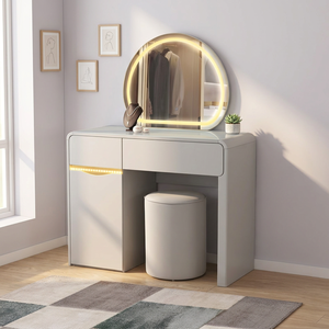 Modern Makeup Vanity Table <b>with</b> <b>Lighted</b> <b>Mirror</b> Storage Desk for Bedroom Furniture - Product Image 2