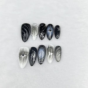 Alta calidad azul almendra Metal cromo <span class=keywords><strong>efecto</strong></span> pintado a mano <span class=keywords><strong>uñas</strong></span> postizas de la oscuridad - Product Image 4