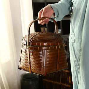 Chinese Style Bamboo Woven Round Mouth <b>Basket</b> Handmade Tea <b>Storage</b> Picnic <b>Basket</b> Lidless Food Container - Product Image 3