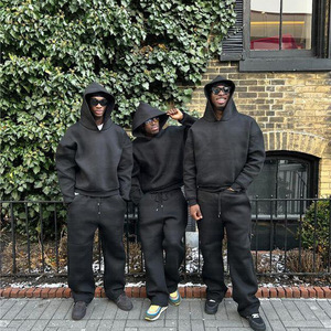 Heavyweight Custom Logo Sweat Suits Cotton Hoodie <strong>Tracksuits</strong> Thick Fabric French Terry Hoodies And Sweatpants Set For Men - Product Image 4