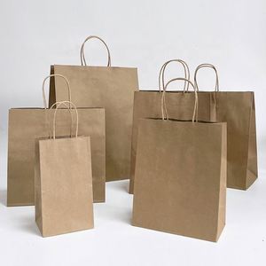 Sacs en papier kraft brun biodégradables et recyclables avec logo personnalisé, poignées torsadées/plates, couleurs personnalisées, pour literie - Product Image 1