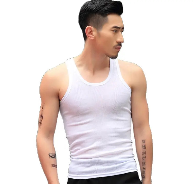 Custom White black gray mens 100 polyester tank top singlet fitness sleeveless shirt custom logo