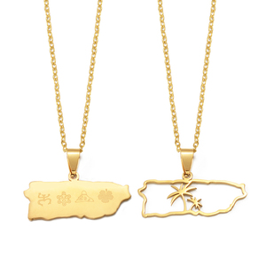 Collana con Ciondolo Mappa di Porto Rico e Maschera con Palma <span class=keywords><strong>da</strong></span> Cocco per Donne e Ragazze, Base in Acciaio Inossidabile, Gioielli Etnici PR # 572962 - Product Image 2