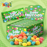 Skittle-s type zure suikergoedgecoate kauwgom snoepjes, op maat gemaakte OEM private label gemengde fruit smaken, BRC ISO fabriek, 30g bulk groothandel