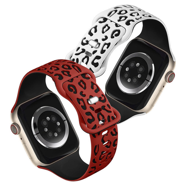 OEM Logo Two-tone Leopard Print Engraved Sport Silicone Watch Band for Apple Watch Strap Waterproof 38/40/41/42/44/45/46/49mm