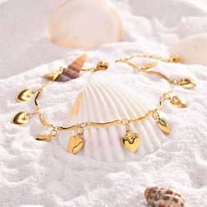 Vintage Dainty Women Jewelry <b>Anklet</b> Non Tarnish Waterproof <b>Gold</b> Plated Stainless Steel Heart Charms <b>Anklets</b> - Product Image 3