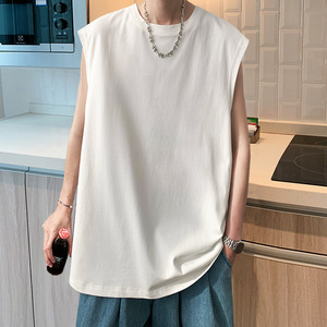 OEM personalizar LOGO hombres 100% algodón en blanco Chaleco de gran tamaño suelta camiseta sin mangas de peso pesado camisetas sin mangas para hombres - Product Image 2