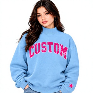 Sweat-shirt pull-over à col montant pour femme, coupe oversize, design premium, couleur bleue, avec logo frontal, chaud, collection automne-hiver, style tendance, vente chaude - Product Image 1