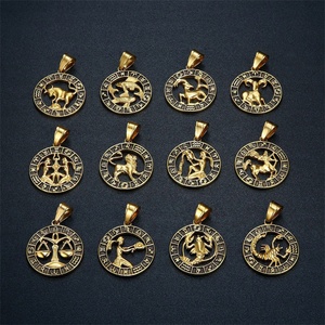 Collier du zodiaque en acier inoxydable plaqué or personnalisé en gros avec 12 signes du zodiaque pour hommes - Product Image 2