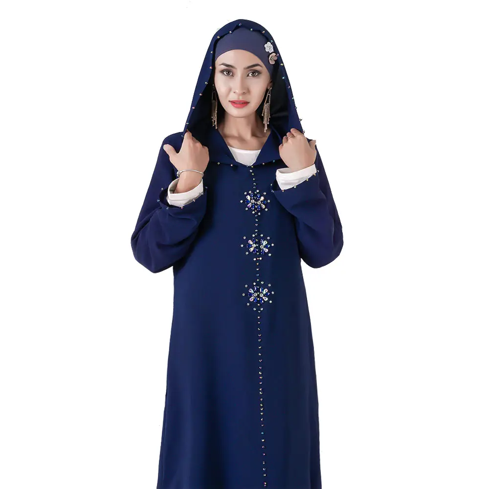 मुस्लिम आकस्मिक पहनने क़फ़तान के साथ शुद्ध रंग hooded मोरक्को abaya हस्तनिर्मित रंगीन मोती