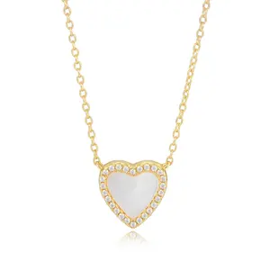 PEISHANG New INS Dainty heart Choker Necklace Gift 14k Gold Plated chain s925 silver Tiny love shell CZ necklace Jewellery