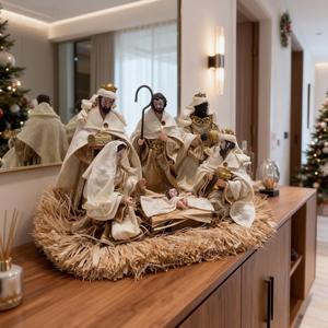 Crèche en résine artisanale, figurines religieuses de Noël décoratives et objets de collection - Product Image 4