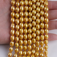 Brins de perles de culture d'eau douce teintes or des mers du Sud, forme riz, 7-8 mm, vente en gros pour la fabrication de bijoux
