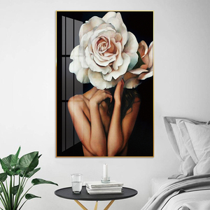 Belle femme avec le visage couvert <span class=keywords><strong>de</strong></span> fleurs peinture art mural <span class=keywords><strong>de</strong></span> luxe photo impression sur toile et affiche pour la décoration <span class=keywords><strong>de</strong></span> la maison - Product Image 4