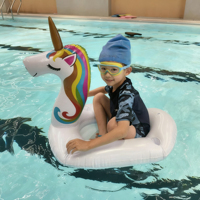 Bouée gonflable licorne arc-en-ciel pour enfants avec porte-gobelets – Flotteurs amusants, radeau à chevaucher pour la plage et le lac