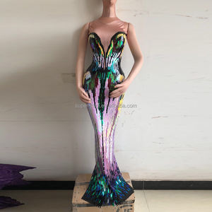 فستان نسائي لامع لحفلات المغنيات, فستان نسائي لامع لحفلات المغنيات مصنوع من أحجار الراين ، فستان حفلات مسائية لحفلات التخرج وأعياد الميلاد - Product Image 2