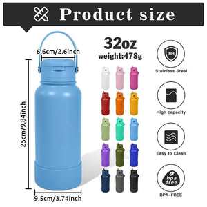 Bouteille d'eau isotherme sous vide en acier inoxydable 32 oz avec logo personnalisé, double paroi, pour sport en extérieur, avec poignée et manchon en silicone pour paille - Product Image 3