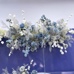 تخصيص المتربة الأزرق الرمادي خلفية العدائين الاصطناعي الحرير الزهور الصف الكرة مجموعة ، الزفاف الاصطناعي زهرة حمراء زهرة اصطناعية - Product Image 3