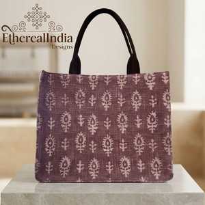 Geometric Jacquard Tote Bag <b>Boho</b> Woven Ethnic Shoulder Bag Large Tribal Handbag with Leather Straps - Product Image 4