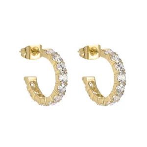 XIXI Joyas De acero Inoxidable Al Por Mayor Stainless Steel Gold Plated Hoop Personalized Zircon Open Fashion Jewelry Earrings