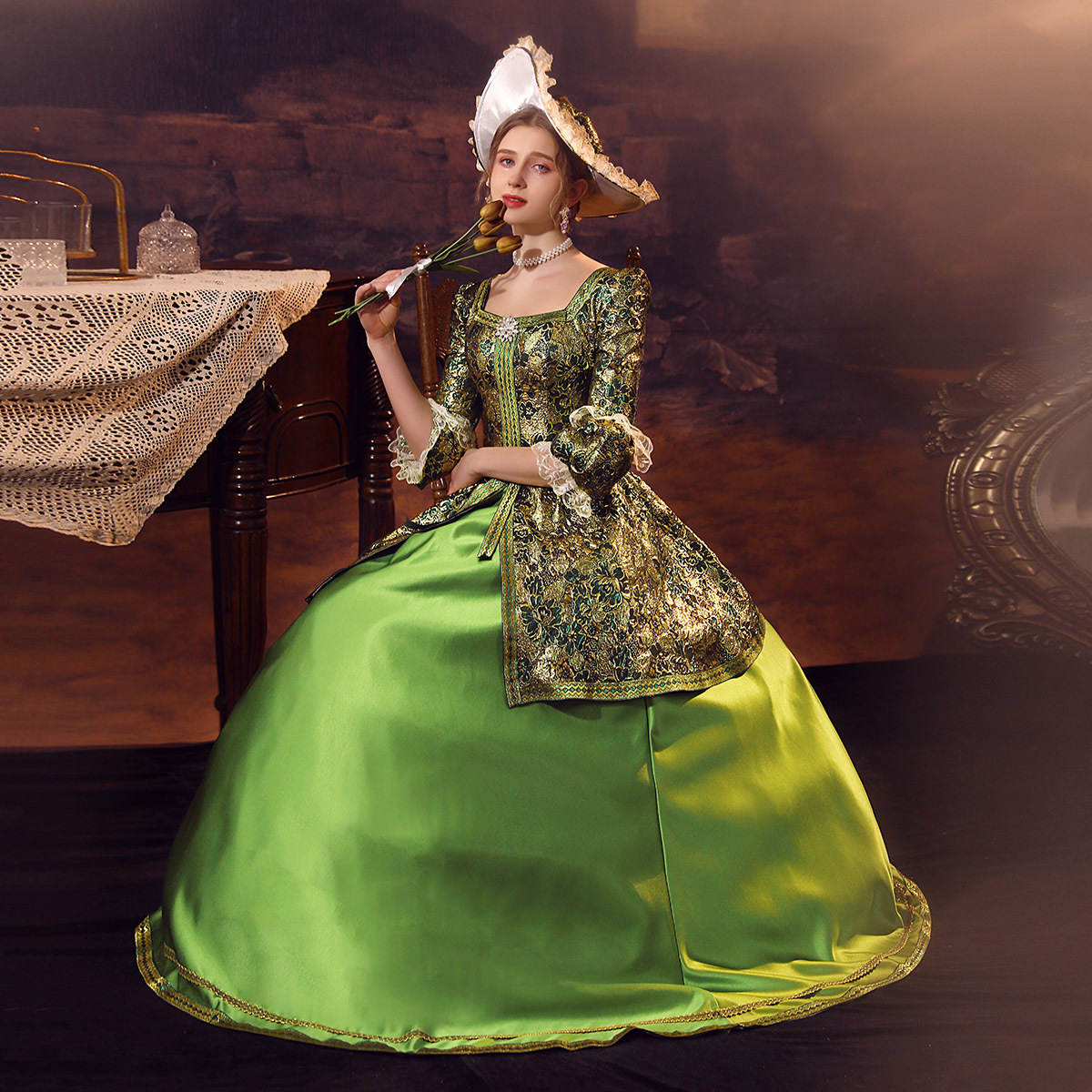 masquerade ball dresses long sleeve Masquerade Dress With Sleeve Ball Gown V-Neck 3/4 Length Sleeves  Floor-Length Victorian Party