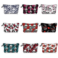 Meilleures ventes Sacs de maquillage promotionnels OEM sublimation doux Gothic Spooky Floral Skull Printed Travel Cosmetic Bags for Women