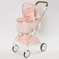 Poussette légère en aluminium Offre Spéciale pour animaux de compagnie Poussette pour chien Rose avec panier de rangement et 4 roues