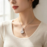 Elegante Collar de Cadena con Incrustaciones de Circones Redondos, Chapado en Plata, para Mujer, con Colgante de Moda